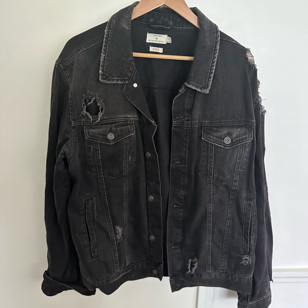 Distressed Topman Black Denim Jacket